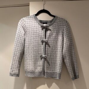 J Crew Gray Houndstooth Bow Knit Cashmere Blend Crop Cardigan Sz M